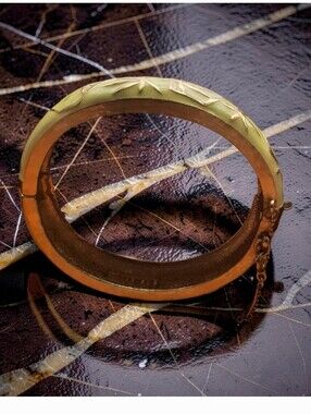 NOS Vintage Heavy Gold Hinged Bangle Continuous Design Safety Chain